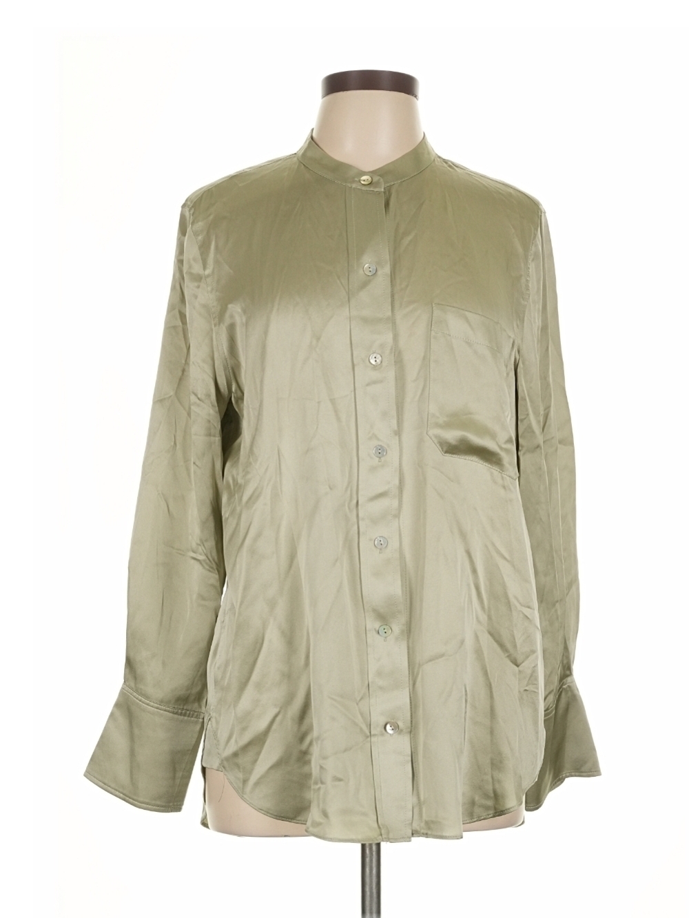 Light Olive Green Silk Button-Up Blouse
